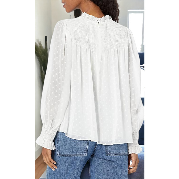 (60% OFF) NWT Rebecca Taylor Women's Clip Dot Silk Blouse Snow Color L MSRP $325 - Picture 2 of 9